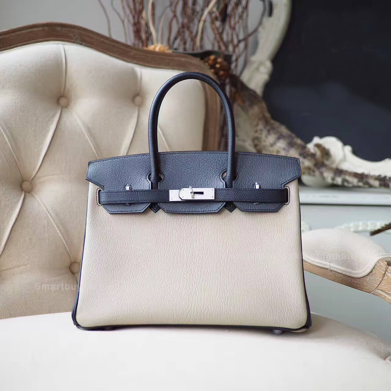 Hermes Birkin 30 Handbag in Bicolored ck80 Pearl Grey Chevre Myzore PHW